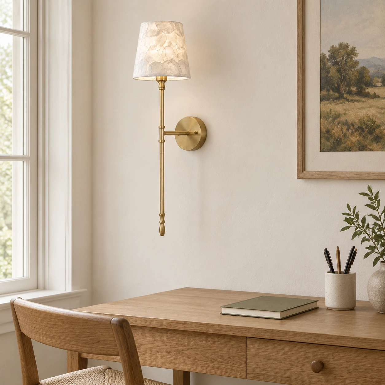 Elodie French Vintage Mosaic Capiz Tapered Wall Sconce — office desk