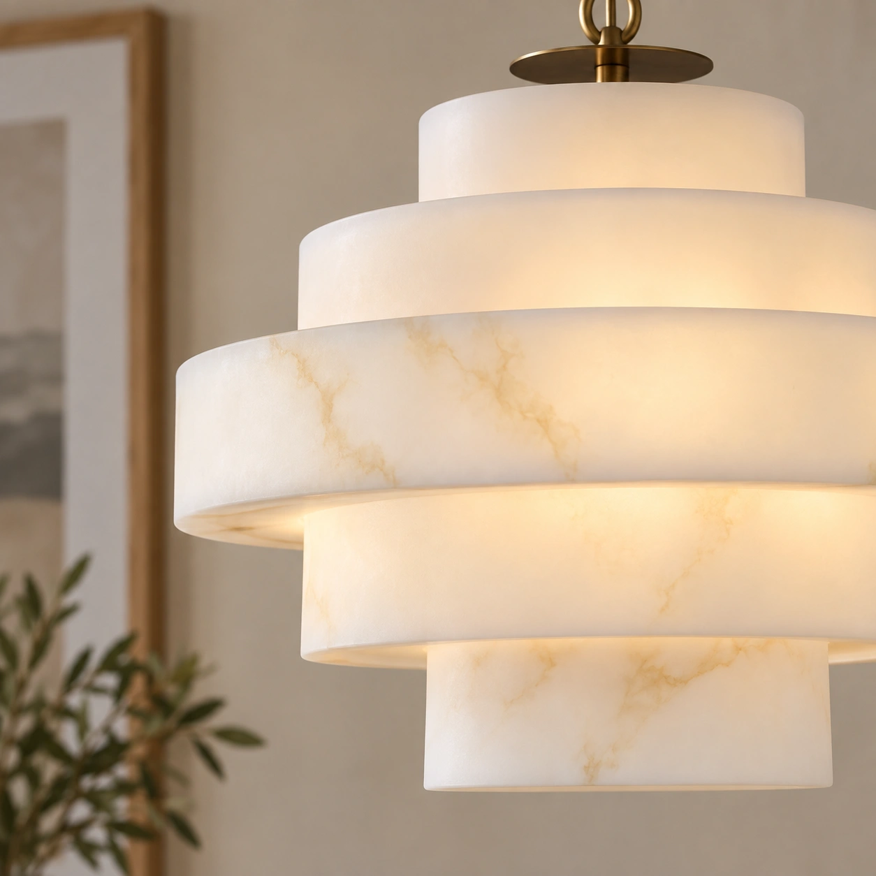Close view of the pale veining and rounded tiers of the resin shade