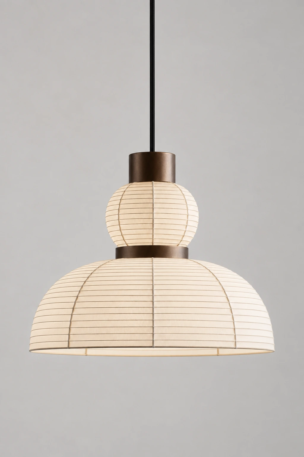 Full Renée Style C lamp body with an ivory gauze globe, broad ribbed dome, bronze-toned fittings and black cord on a neutral backdrop