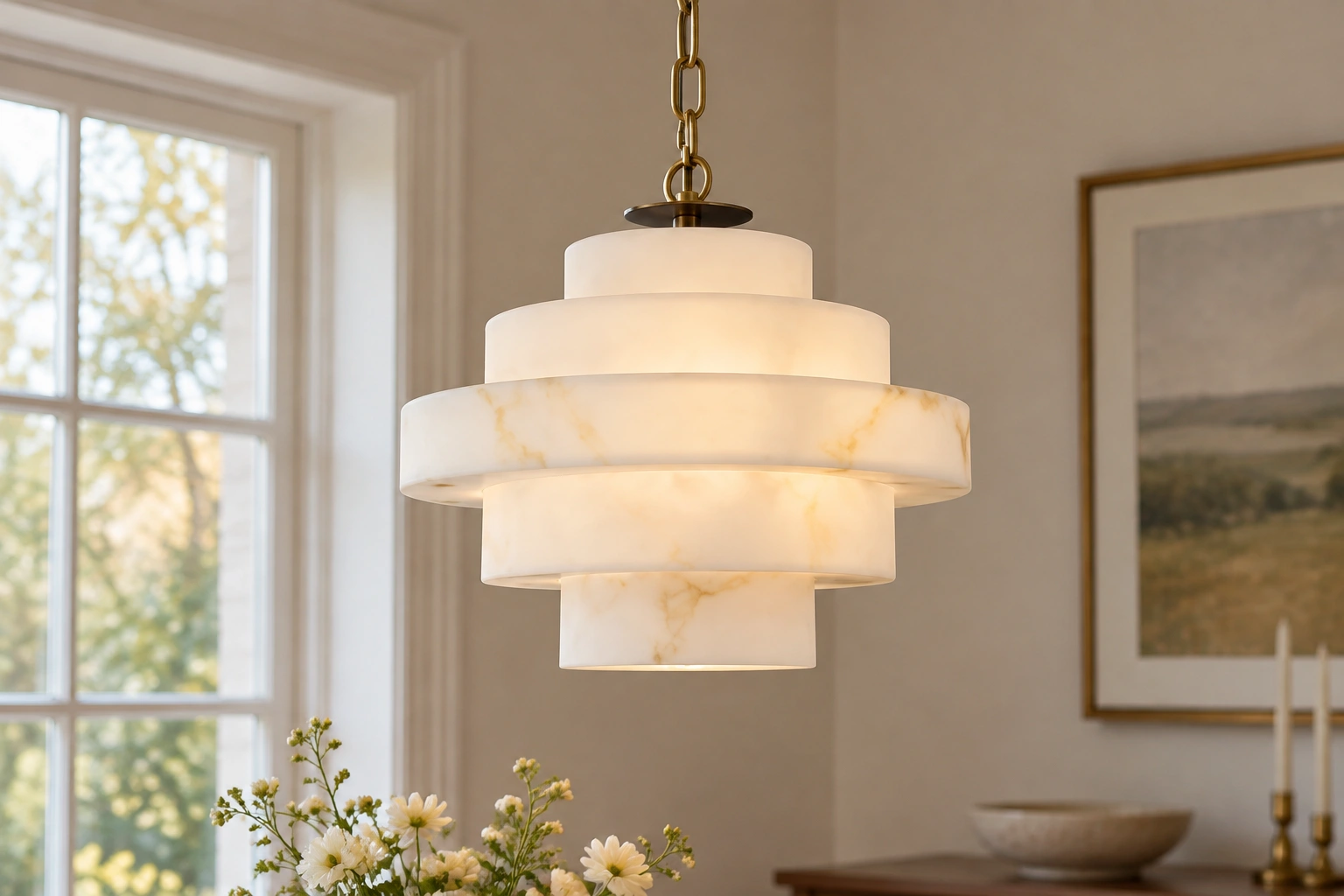 Jose pendant in a window-lit dining setting