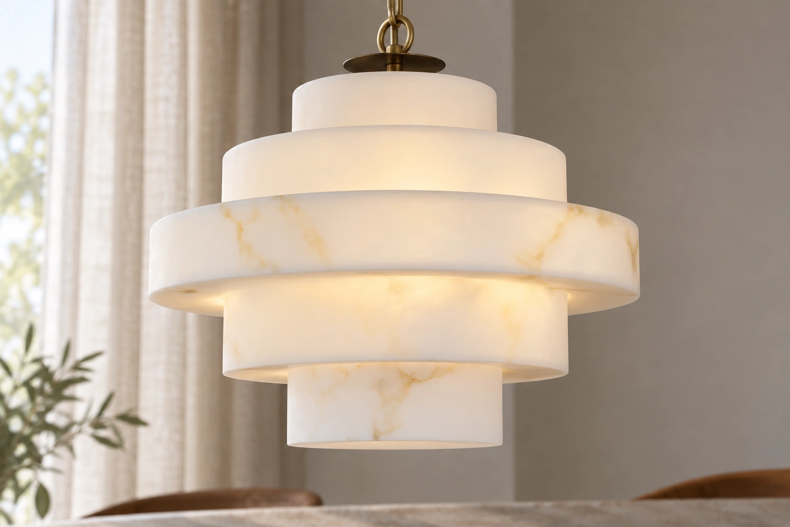 Close view of the illuminated five-tier ivory resin shade
