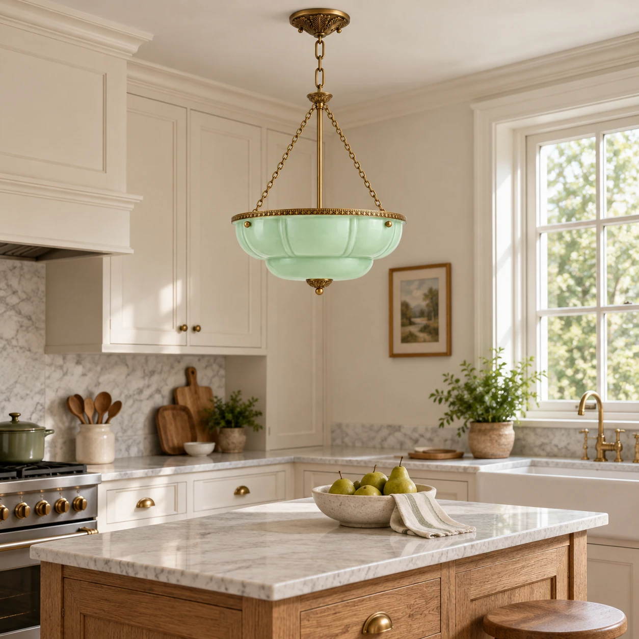 Aurelia Vintage Lobed Bowl Pendant Light — Light Green