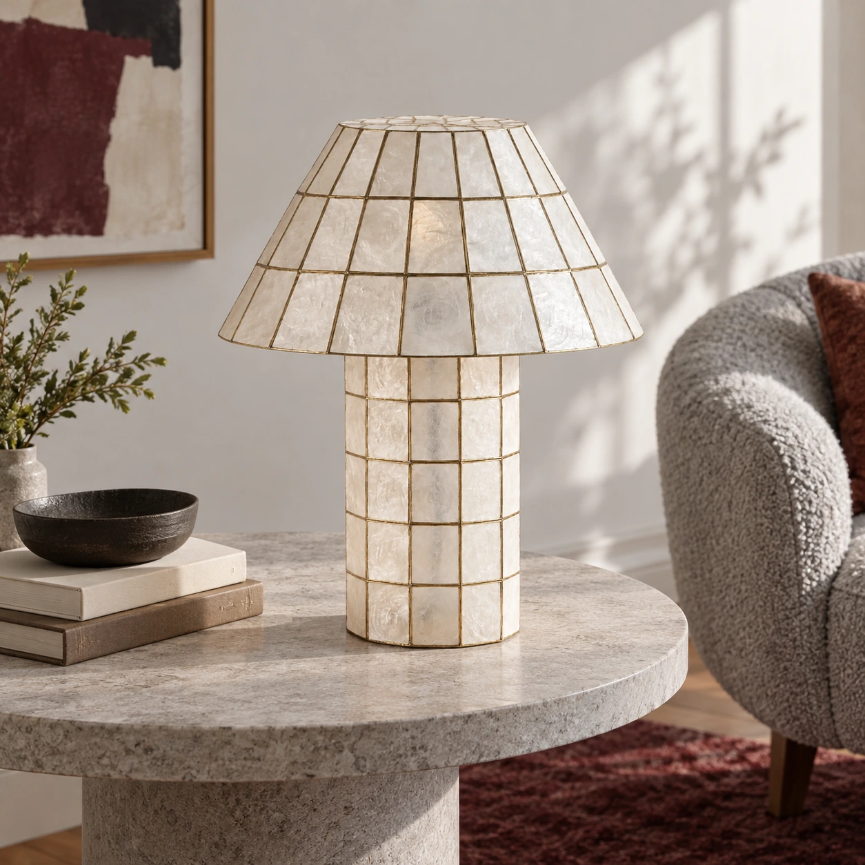 Solenne ivory mosaic shell table lamp