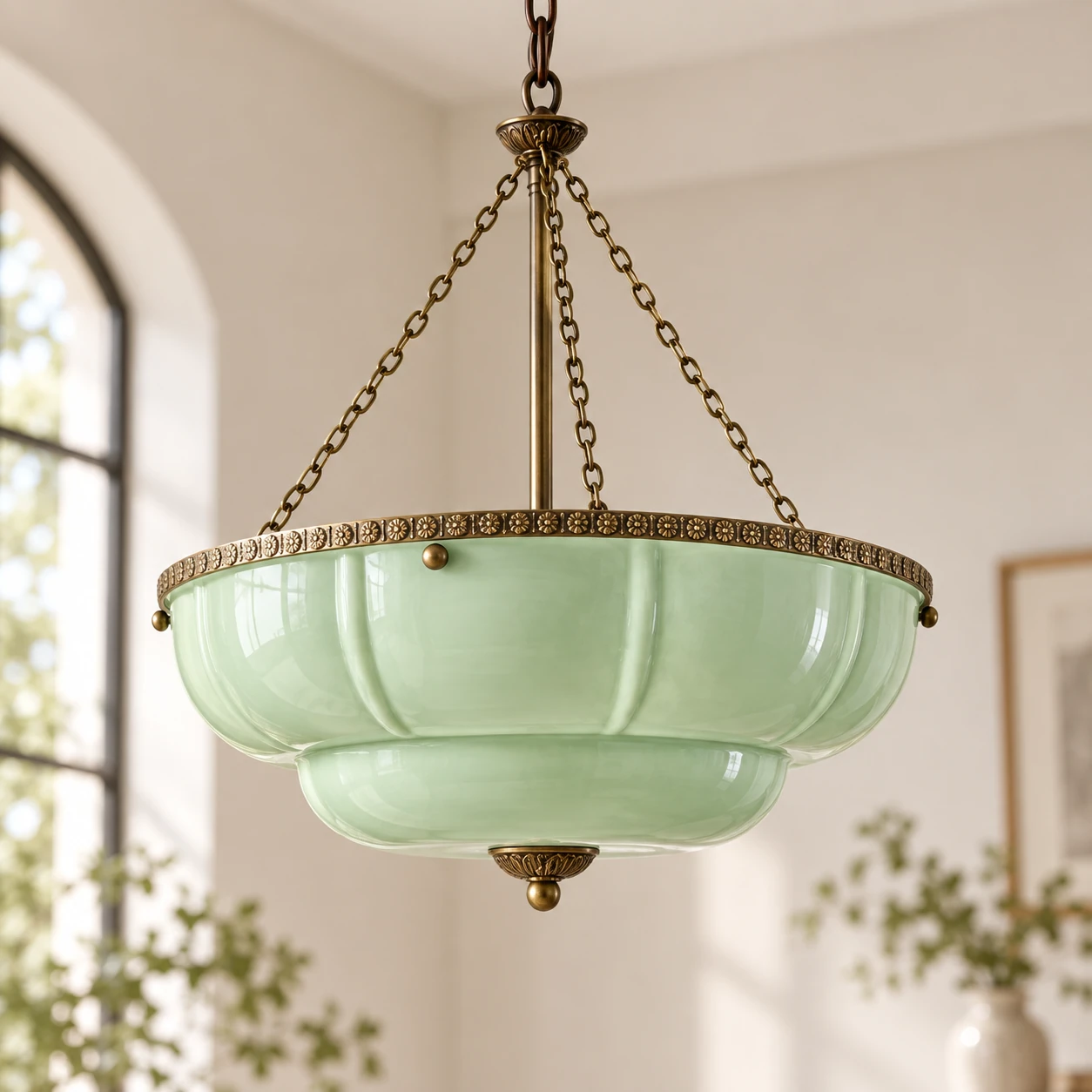Aurelia Vintage Lobed Bowl Pendant Light — Light Green
