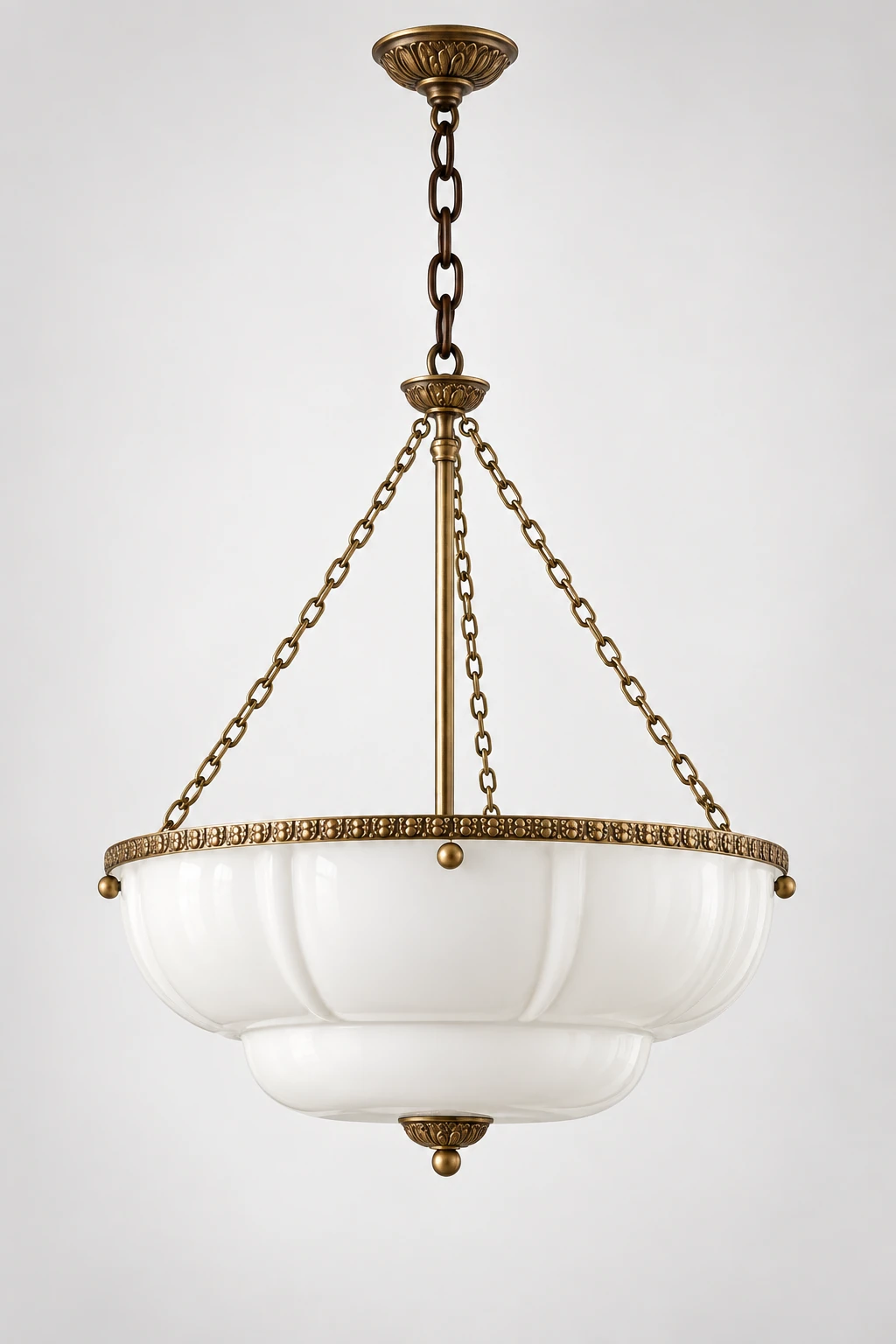 White bowl pendant on a neutral studio background