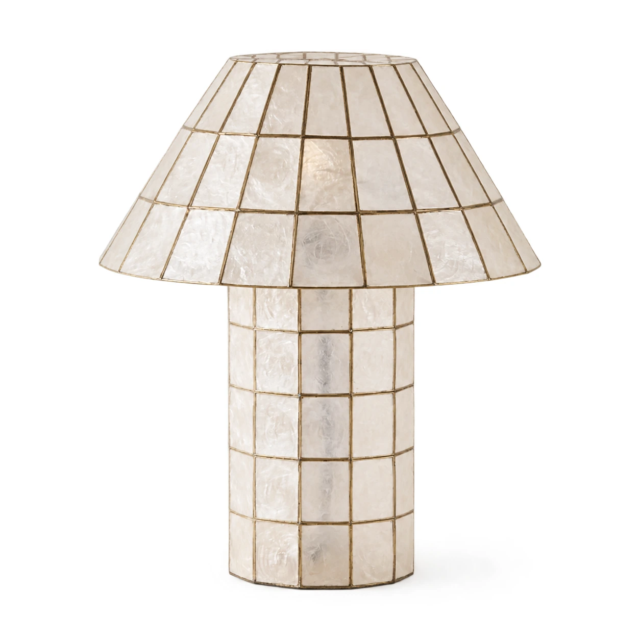 Solenne ivory mosaic shell table lamp on a white background