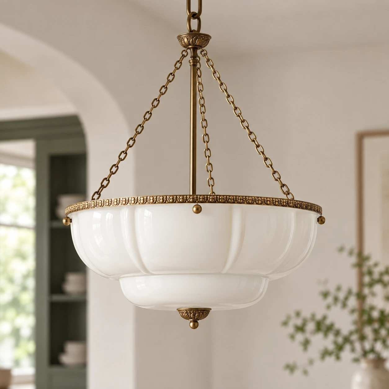 Aurelia Vintage Lobed Bowl Pendant Light — White