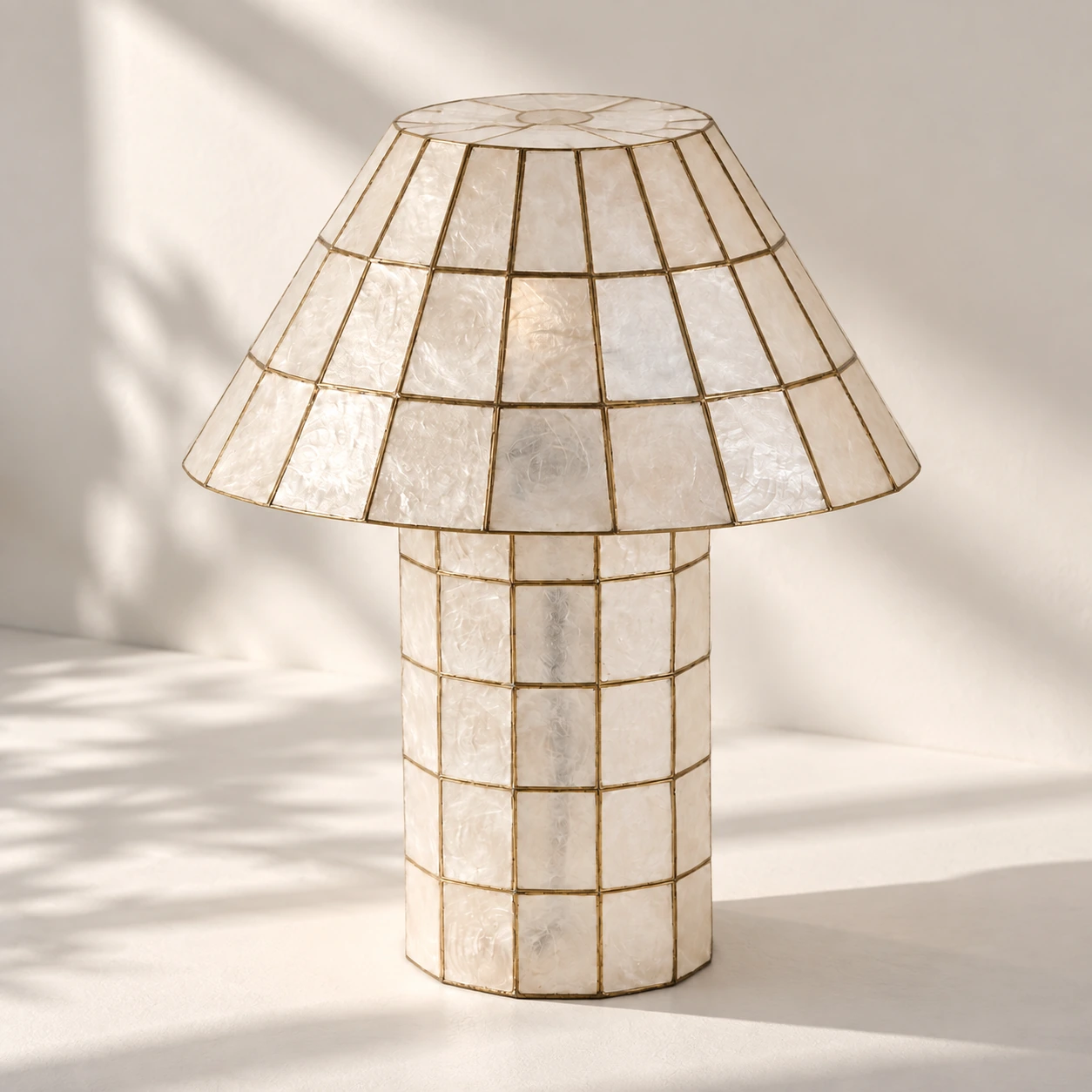 Closed shell top and tapered shade viewed from a natural elevated angle