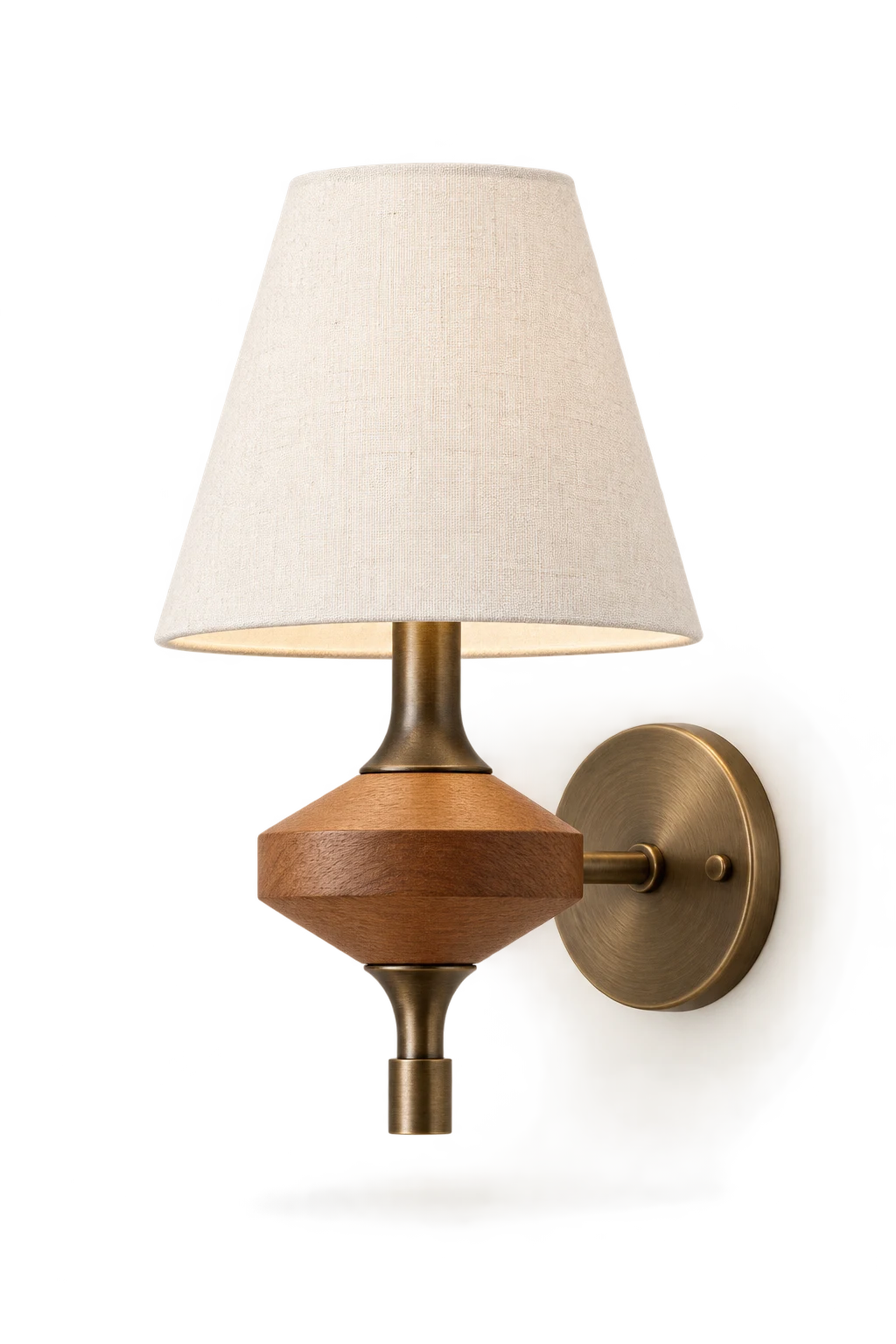 White single-head fabric shade wall sconce on neutral studio background