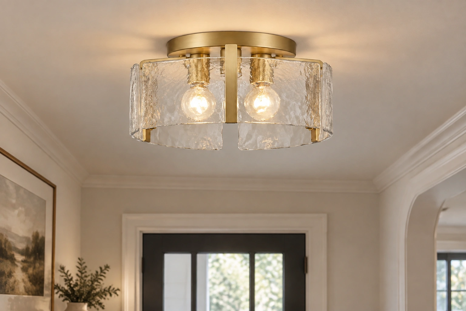 Lucien ripple glass ceiling lamp installed in a residential interior
