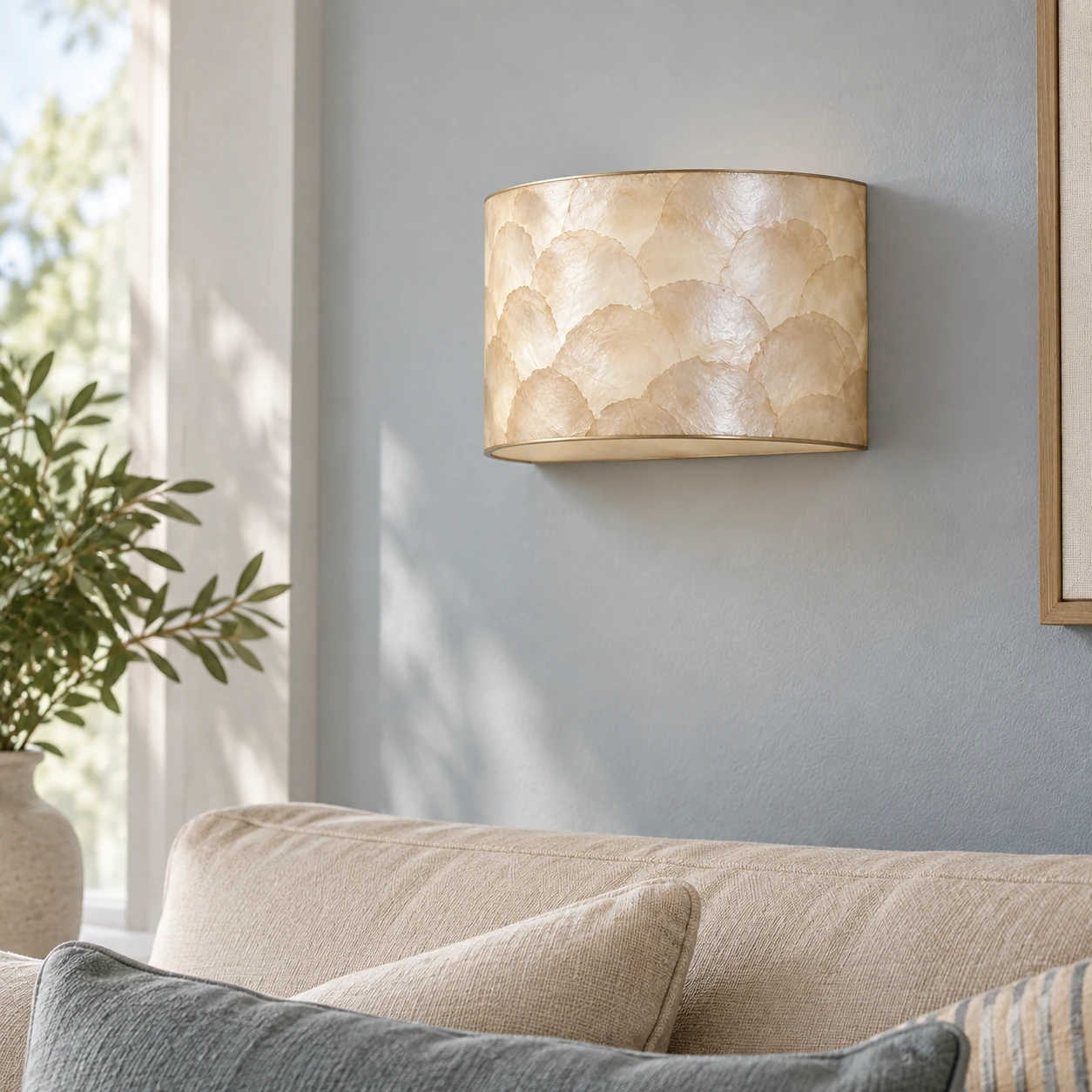 Aveline French Vintage Layered Natural Shell Half-Dome Wall Sconce — scene