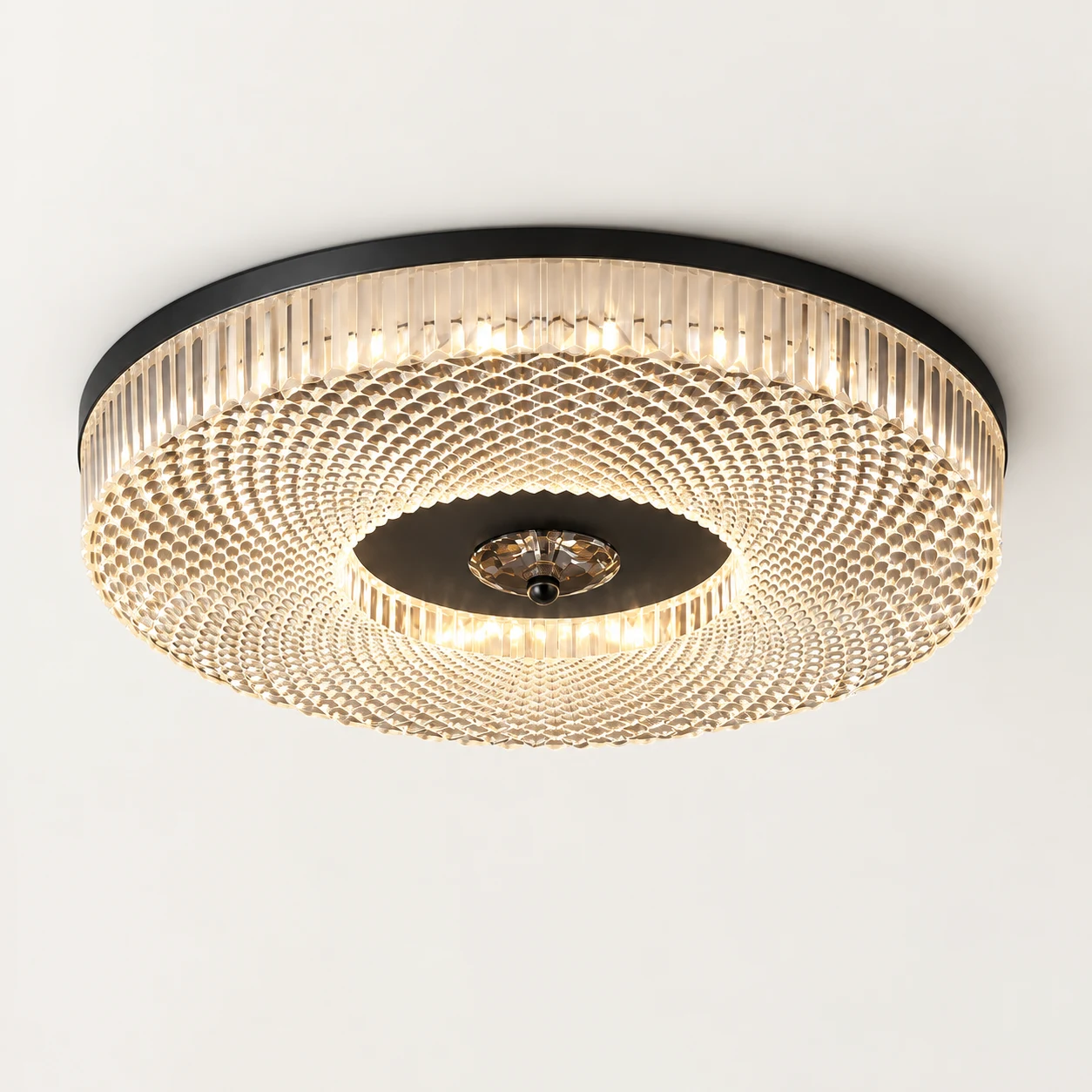 Ayla LED flush mount ceiling light showing the textured diffuser and central fitting