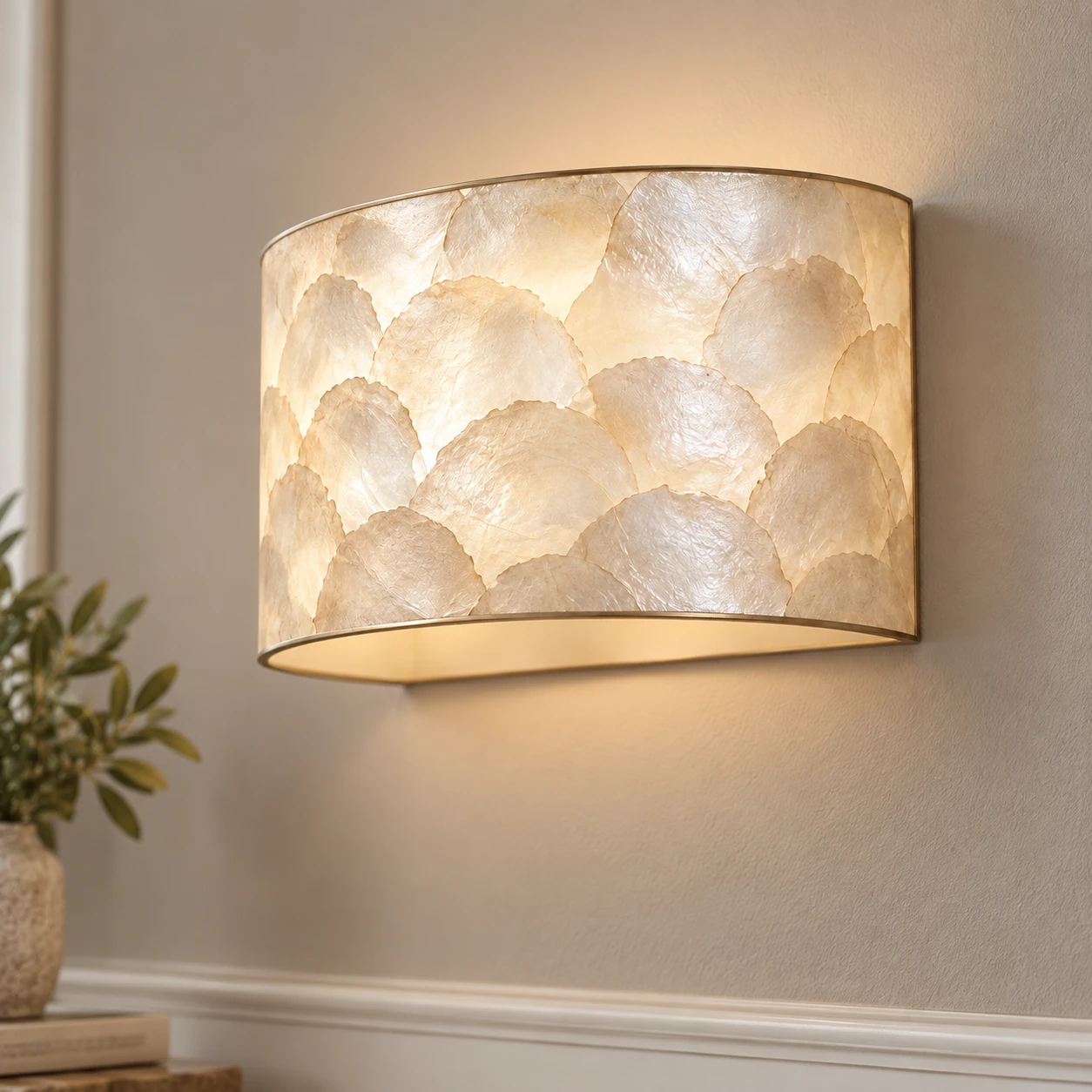 Aveline French Vintage Layered Natural Shell Half-Dome Wall Sconce — scene