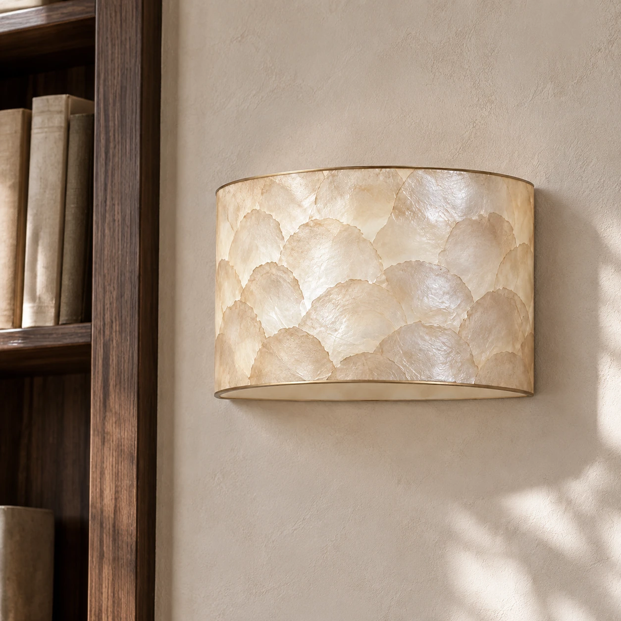 Aveline French Vintage Layered Natural Shell Half-Dome Wall Sconce — scene