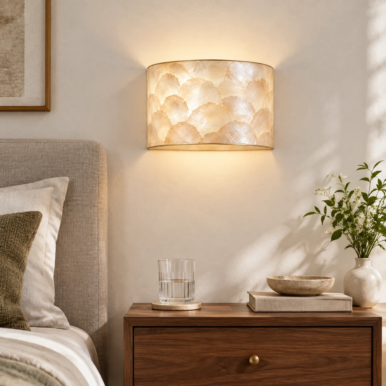 Aveline French Vintage Layered Natural Shell Half-Dome Wall Sconce — scene