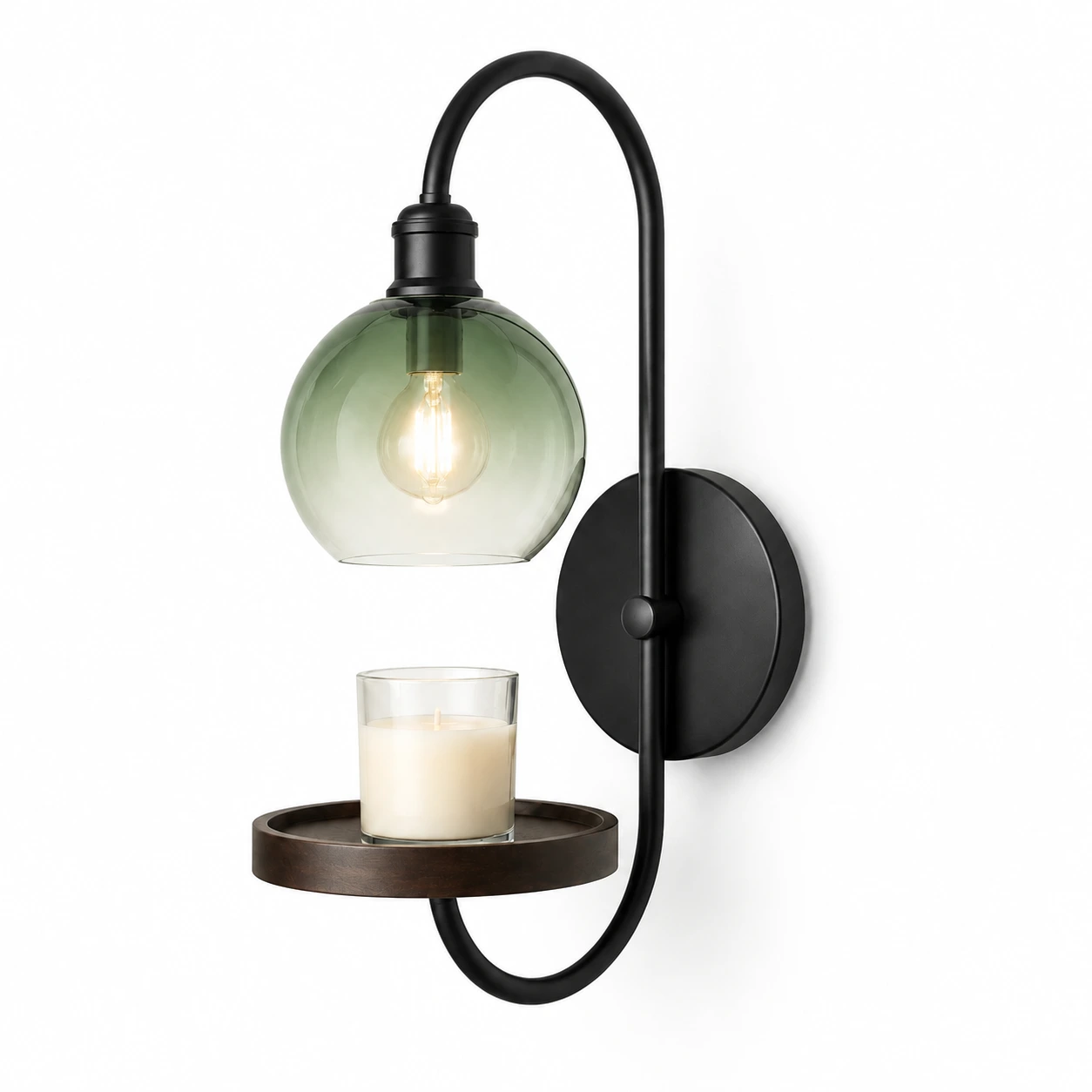 Gradient Green glass tray wall sconce on white