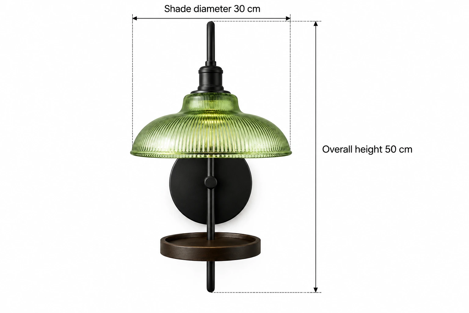 Pleated Green wall sconce: overall height 50 cm, shade diameter 30 cm