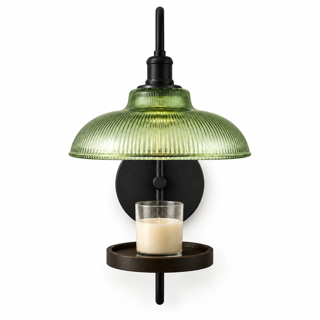 Pleated Green glass tray wall sconce on white
