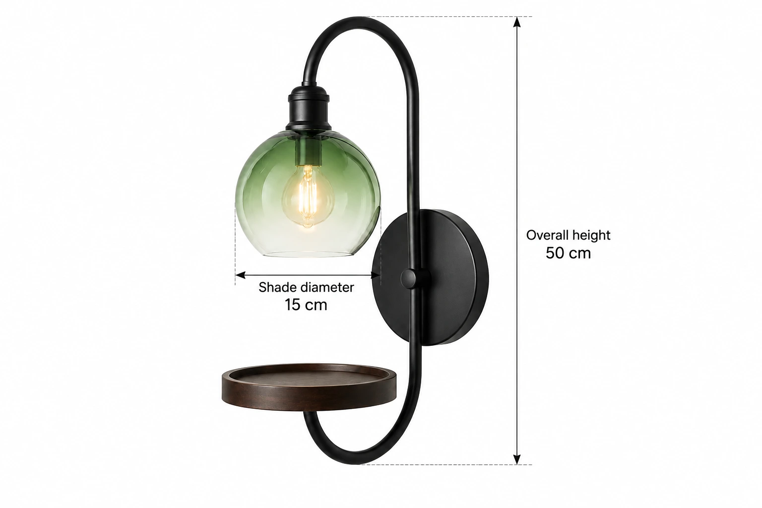 Gradient Green wall sconce: overall height 50 cm, shade diameter 15 cm