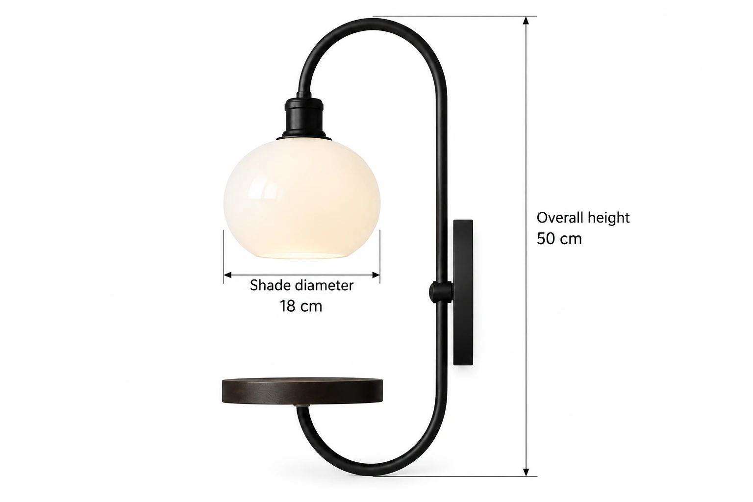 Milky White wall sconce: overall height 50 cm, shade diameter 18 cm