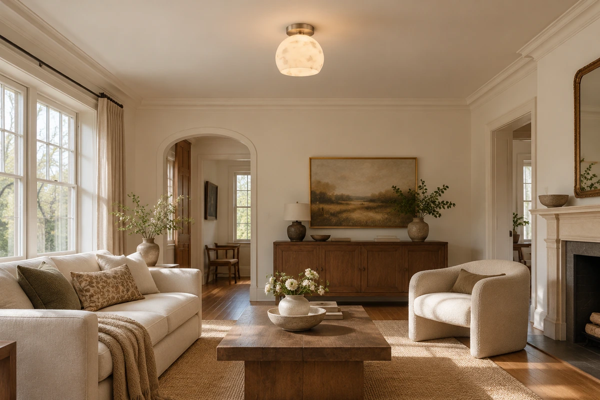 Katson alabaster ceiling light in a living room