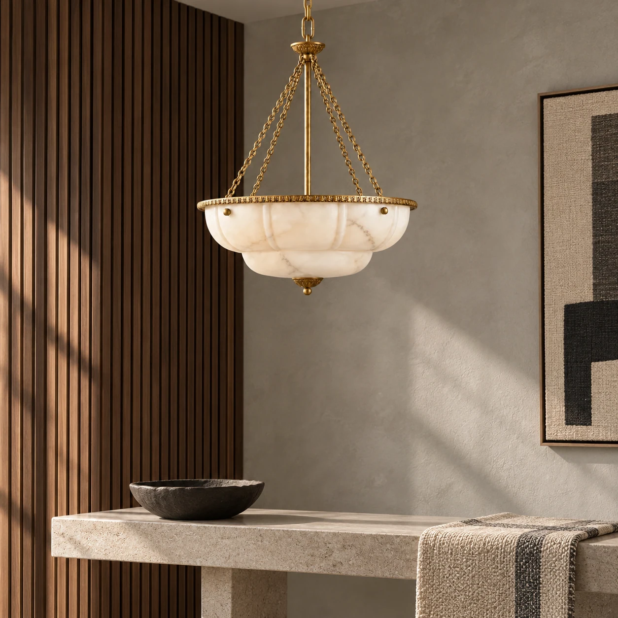 Bowl pendant in an entry niche