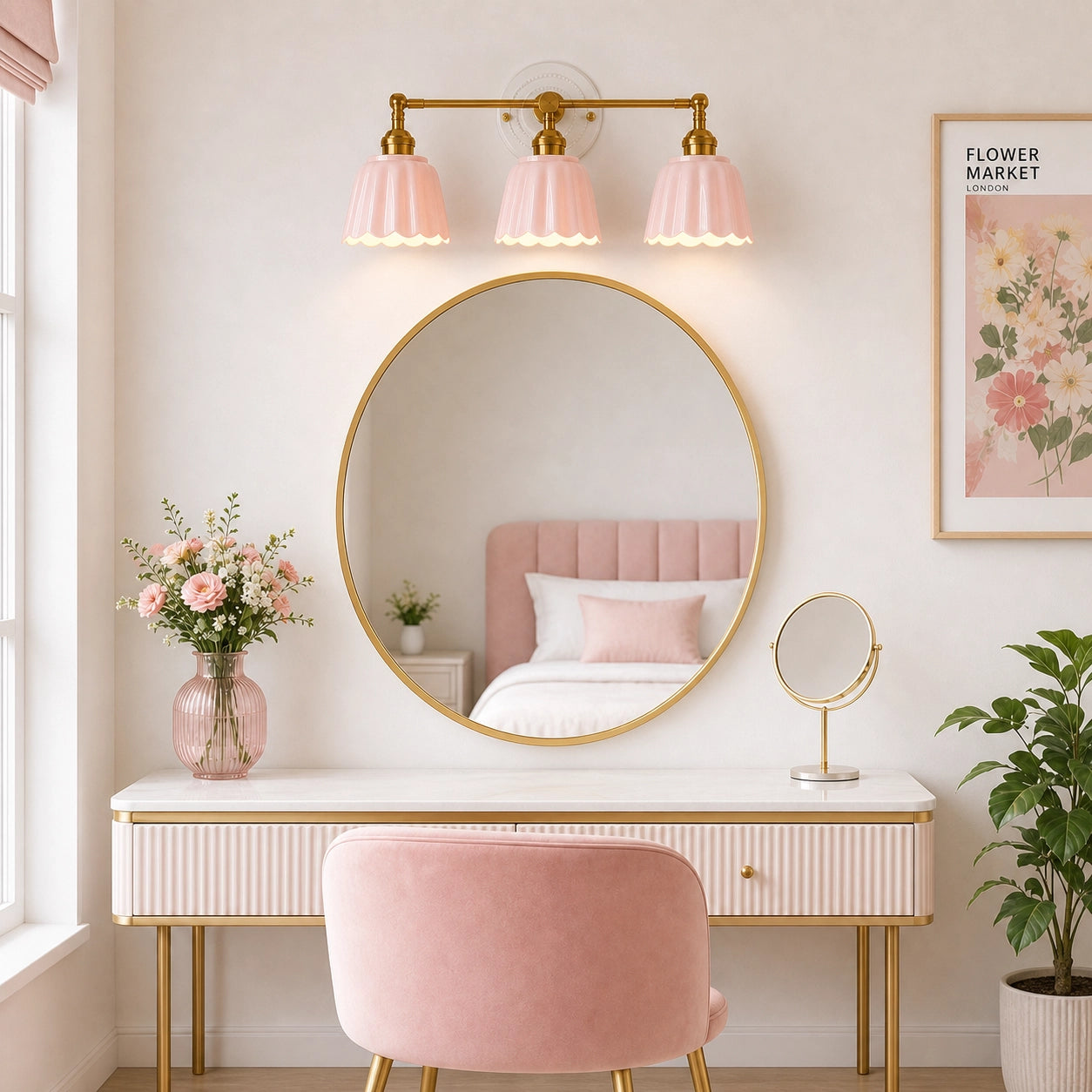 Porcelain petal bathroom vanity light view 6