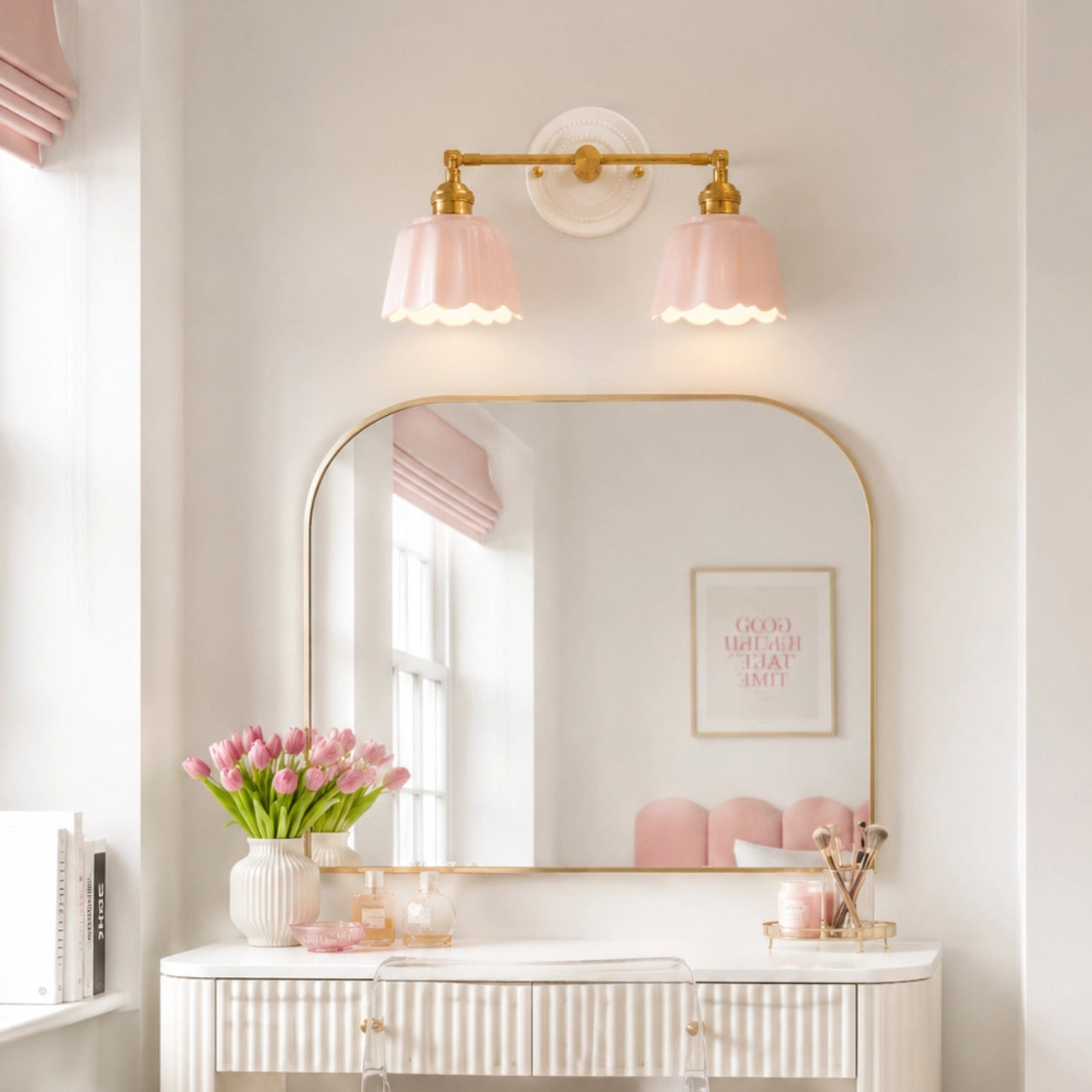 Porcelain petal bathroom vanity light view 5